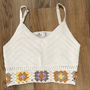 Hollister white Crochet crop Top with Multicolor Accents XS